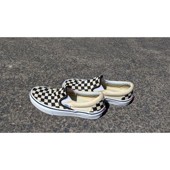 Vans Classic Checkerboard Slip-On Sneakers Mens 5 Womens Sz 6.5 Cream Black - Picture 1 of 5